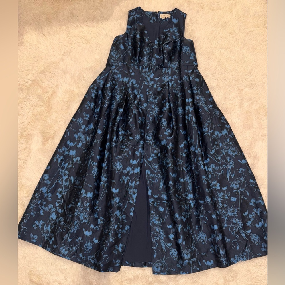 NEW Sachin & Babi Brooke Floral Sleeveless Empire Waist Mikado Blue Gown Sz 18w - Picture 2 of 7